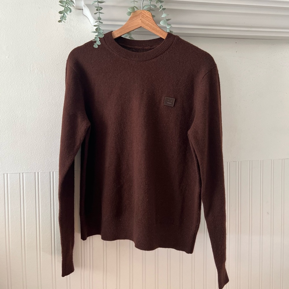 Acne Studios Kalon Face Patch Wool Sweater in Dark Brown